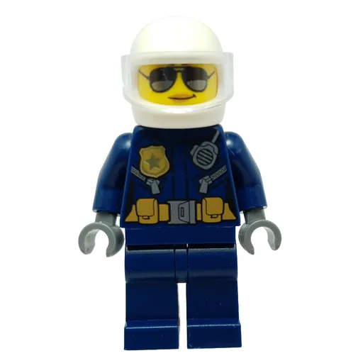 Policewoman (Dark Blue Jacket with Radio, Badge, and Belt with Pouches, White Helmet with Trans-Clear Visor, Sunglasses)