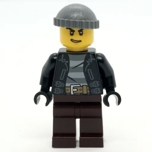 Criminal (Open Black Jacket over Prison Shirt, Dark Brown Legs, Dark Bluish Gray Hat)