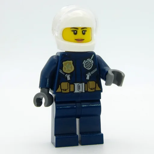 Policewoman (Dark Blue Jacket with Radio, Badge, and Belt with Pouches, White Helmet with Trans-Clear Visor)