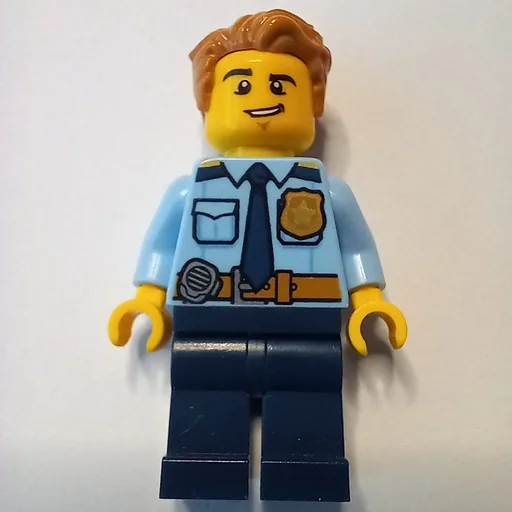 Policeman (Bright Light Blue Shirt with Dark Blue Tie, Badge, and Radio on Belt, Medium Nougat Hair)