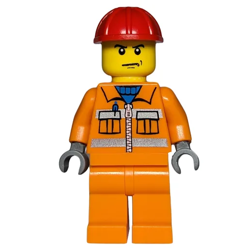 Construction Worker (Orange Jacket with Zipper and Reflective Stripes, Orange Legs, Red Hard Hat)