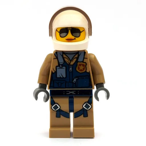 Policewoman (Dark Blue Vest over Dark Tan Jacket with Zipper and Badge, White Helmet with Visor, Sunglasses)