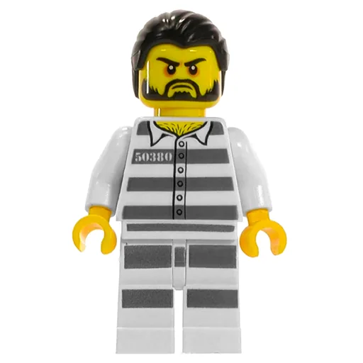 Criminal (Prison Shirt with #50380, White Legs with Prison Stripes, Black Hair, Beard)