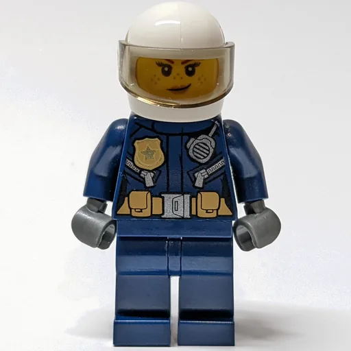 Policewoman (Dark Blue Jacket with Radio and Badge, White Helmet with Visor  (3626cpr2589 Head))