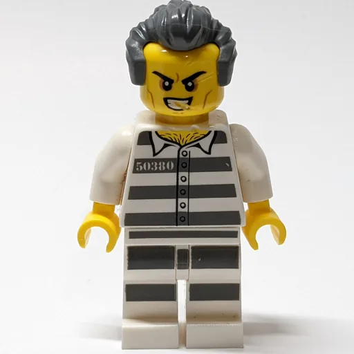 Criminal Tony "T" Colorado (Prison Shirt with #50380, White Legs with Prison Stripes, Dark Bluish Gray Hair)