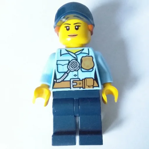 Policewoman (Bright Light Blue Shirt with Radio and Badge, Dark Blue Legs, Dark Blue Cap with Hair)