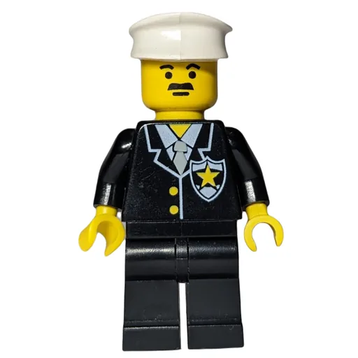 Policeman (Black Suit with Tie and Badge, White Hat, Moustache)
