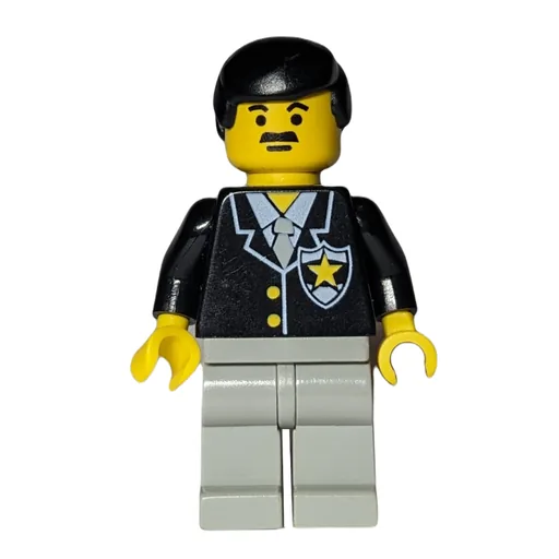 Policeman (Black Jacket with Tie and Badge, Light Gray Legs, Black Hair, Moustache)