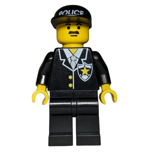 Policeman (Black Suit with Tie and Badge, Black Cap with 'POLICE', Moustache)