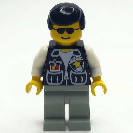 Policeman (Black Vest with Badge and Pockets, Black Hair, Sunglasses)