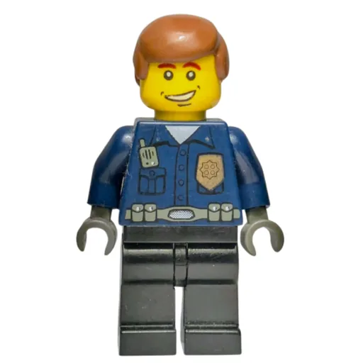 Policeman (Dark Blue Shirt with Radio and Badge, Black Legs, Brown Hair)