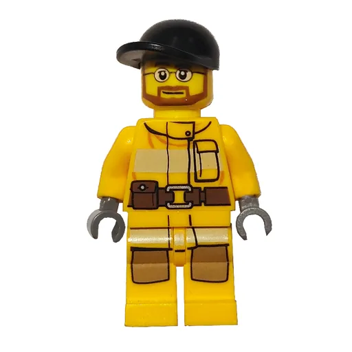 Fireman (Bright Light Orange Fire Suit, Black Cap, Beard and Glasses)