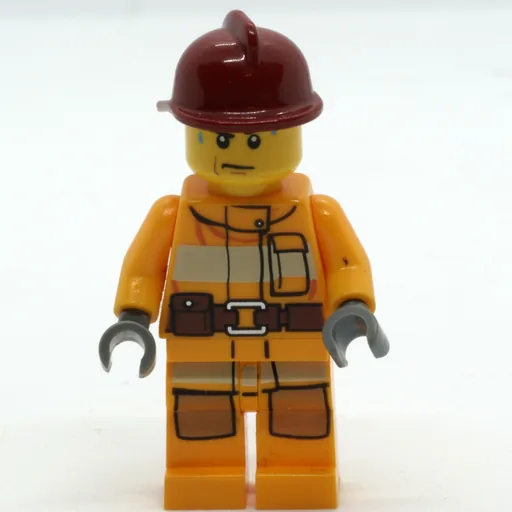 Fireman (Bright Light Orange Fire Suit, Dark Red Helmet, Sweat Drops)