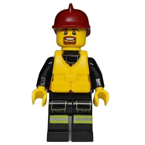 Fireman (Orange Safety Vest with Radio, Dark Red Helmet, Yellow Life Vest, Goatee Beard)