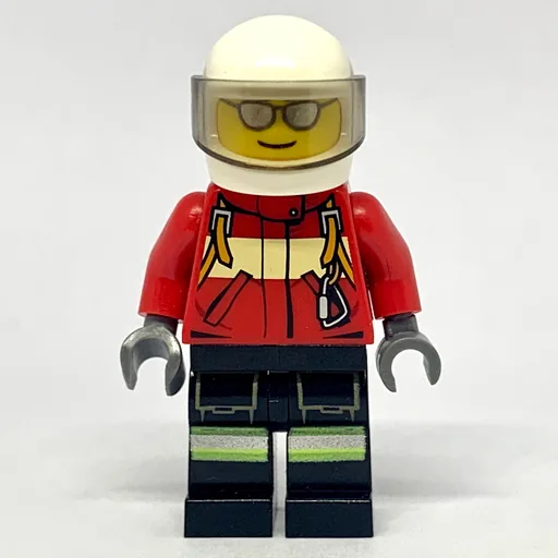 Fireman (Red Jacket with Straps, White Helmet with Visor, Silver Sunglasses)