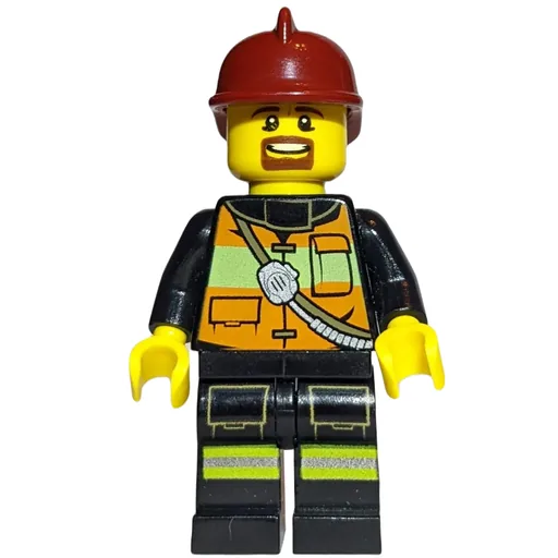 Fireman (Orange Safety Vest with Radio, Dark Red Helmet, Goatee Beard)