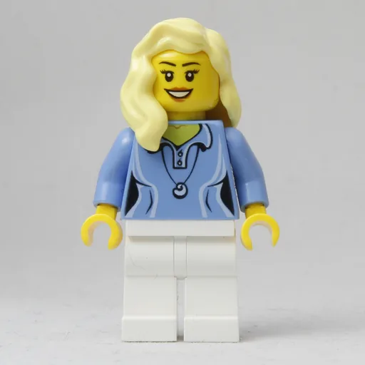 Woman (Medium Blue Polo Shirt with Necklace, White Legs, Light Bright Yellow Hair)