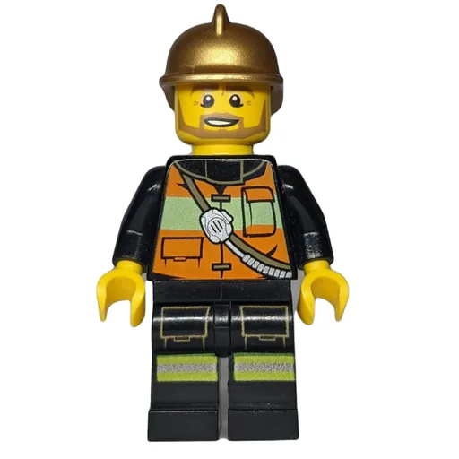 Fireman (Orange Safety Vest with Radio, Gold Helmet, Beard)