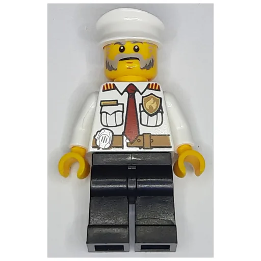 Fireman (White Shirt with Red Tie, Badge, and Radio on Belt, White Hat, Beard)
