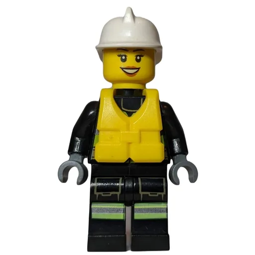 Firewoman (Safety Vest with Flashlight, Pocket, and Belt, White Helmet, Yellow Life Vest)