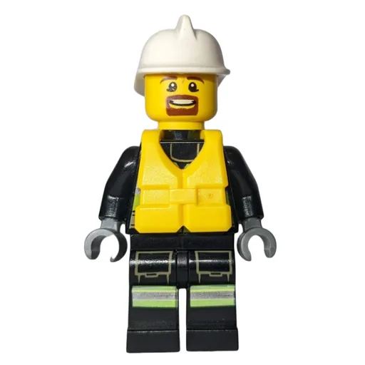 Fireman (Safety Vest with Flashlight, Pocket, and Belt, White Helmet, Yellow Life Vest, Goatee Beard)
