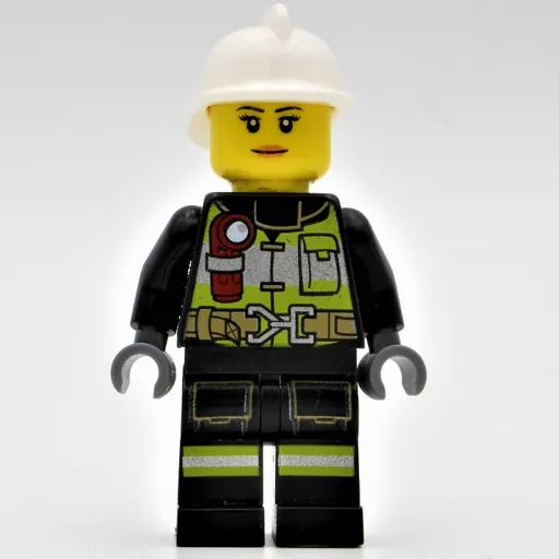 Firewoman (Black Fire Suit with Gauge and Straps, White Helmet)