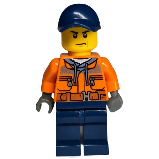 Construction Worker (Orange Jacket with Zipper and Reflective Stripes, Dark Blue Legs, Dark Blue Cap)