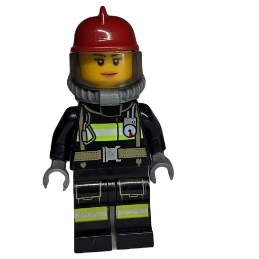 Firewoman (Black Fire Suit with Gauge and Straps, Dark Red Helmet, Breathing Apparatus, Airtanks)
