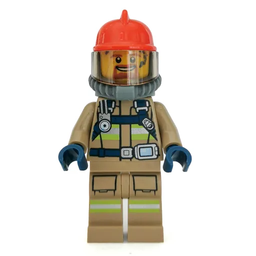 Fireman (Dark Tan Fire Suit with Gauge and Straps, Red Helmet, Breathing Apparatus, Airtanks, Goatee Beard)