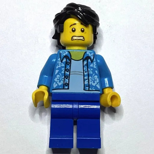 Man (Open Dark Azure Hawaiian Shirt, Blue Legs, Black Hair)