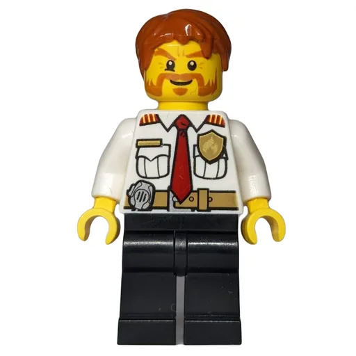 Fireman (White Shirt with Red Tie, Badge, and Radio on Belt, Dark Orange Hair, Mutton Chops and Moustache)