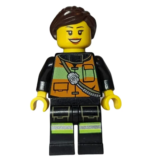 Firewoman (Orange Safety Vest with Radio, Dark Brown Hair)