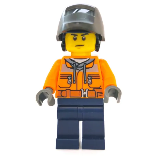 Construction Worker (Orange Jacket with Zipper and Reflective Stripes, Dark Blue Legs, Welding Mask)