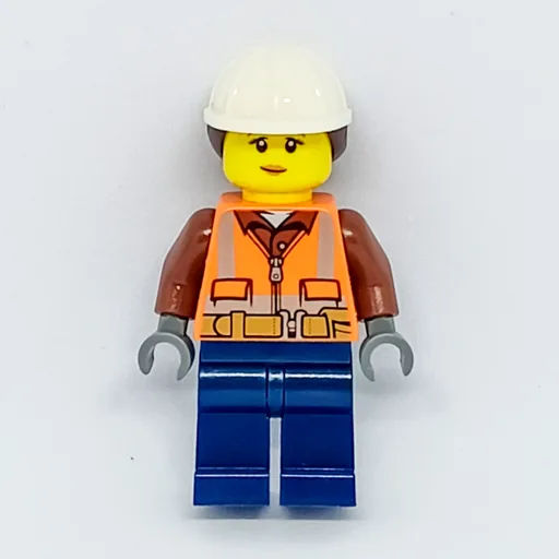Construction Worker (Woman, Orange Safety Vest with Zipper and Pockets, White Hard Hat with Hair)