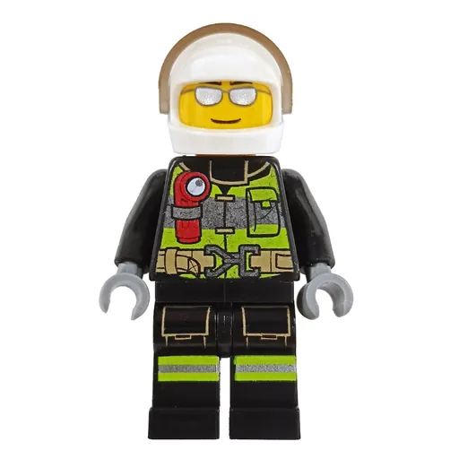 Fireman (Safety Vest with Flashlight, Pocket, and Belt, White Helmet with Visor, Silver Sunglasses)