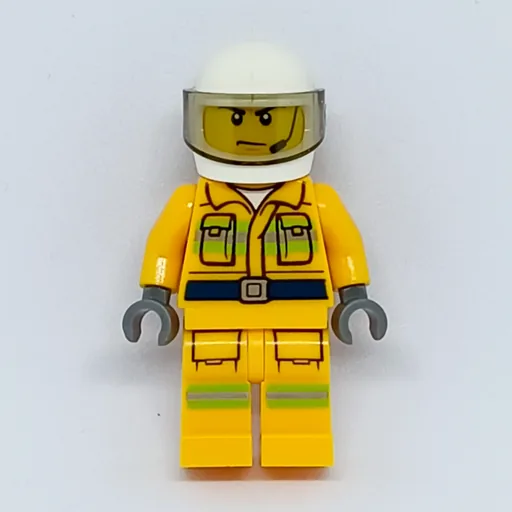 Fireman (Bright Light Orange Fire Suit, White Helmet with Visor, Headset)