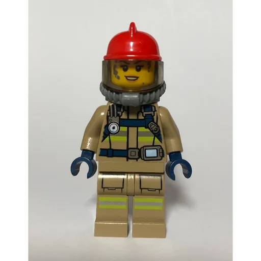 Firewoman (Dark Tan Fire Suit with Gauge and Straps, Red Helmet, Breathing Apparatus, Airtanks, Dirty)