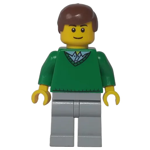 Man (Green V-Neck Sweater, Light Bluish Gray Legs, Reddish Brown Hair)