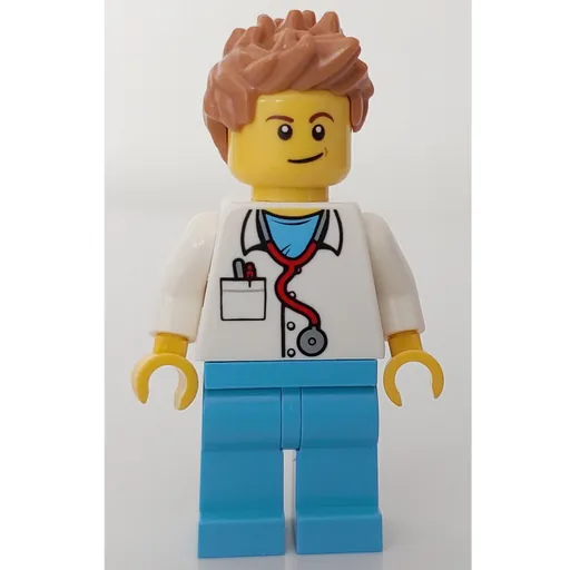 Doctor Mack (White Shirt over Medium Azure Scrubs with Stethoscope and Pocket, Medium Nougat Hair)