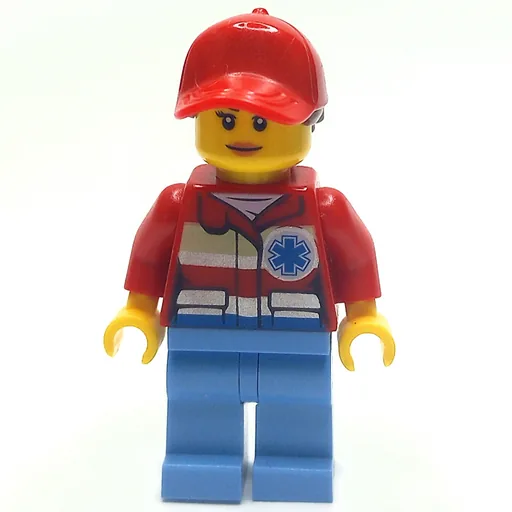 Paramedic (Woman, Red Jacket with Star of Life, Red Cap with Hair)