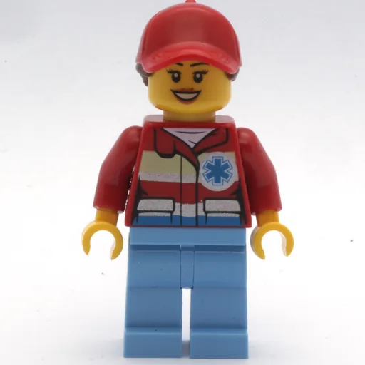 Paramedic (Woman, Red Jacket with Star of Life, Red Cap with Hair, Open Mouth)