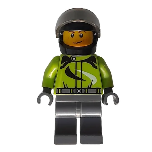 Racer (Lime Jacket, Dark Bluish Gray Legs, Black Helmet with Visor)