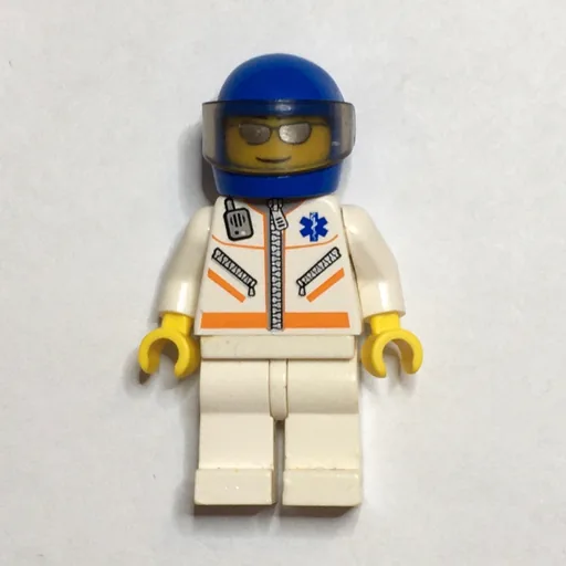 Paramedic (White Jacket with Zipper, Radio and Star of Life, Blue Helmet with Visor, Silver Sunglasses)