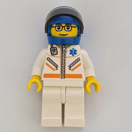 Paramedic (White Jacket with Zipper, Radio and Star of Life, Blue Helmet with Visor, Glasses)