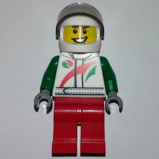 Racer (White and Green Jacket with Octan Logo, Red Legs, White Helmet with Trans-Brown  Visor)