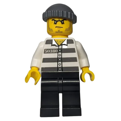 Criminal (Prison Shirt with #50380, Black Legs, Dark Bluish Gray Hat)