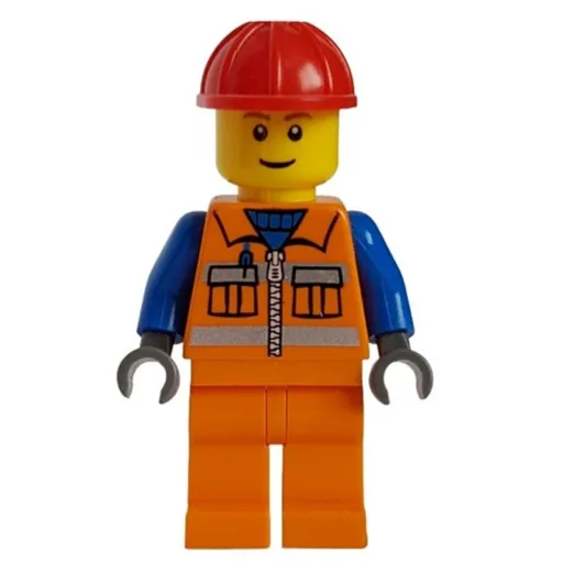 Construction Worker (Orange Safety Vest with Zipper and Pockets, Orange Legs, Red Hard Hat)