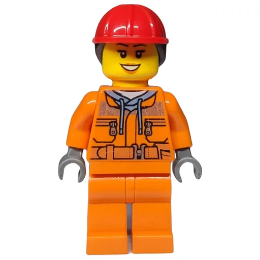 Construction Worker (Woman, Safety Jacket over Hoodie with Belt, Orange Legs, Red Hard Hat with Hair)