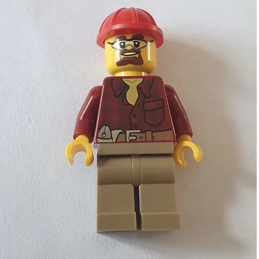 Construction Worker (Dark Red Flannel Shirt, Red Hard Hat, Goatee Beard and Safety Glasses)