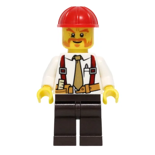 Construction Worker (White Shirt with Tie and Suspenders, Red Hard Hat, Mutton Chops and Moustache)